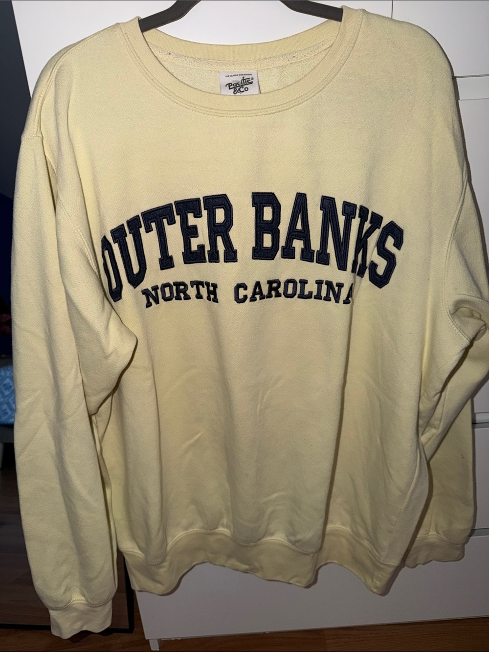 CO Pale Yellow Crewneck Sweater with Navy Collegiate Text